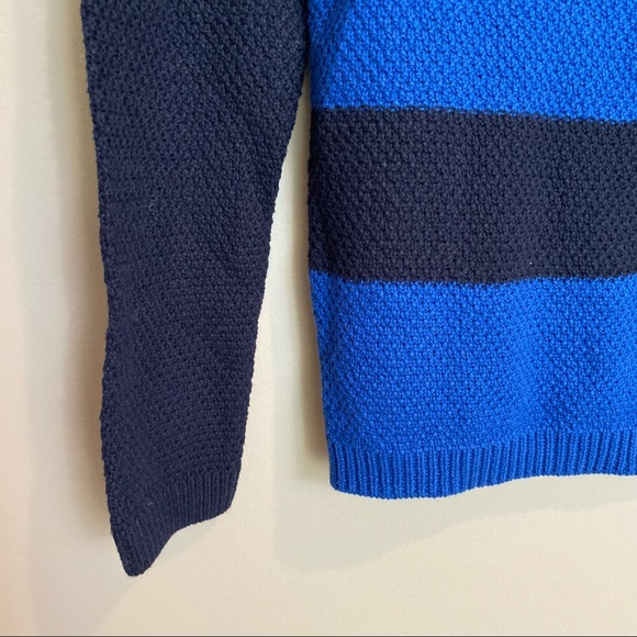 Loft- Medium Navy Striped Color Block Sweater with Buttons - Picture 3 of 5
